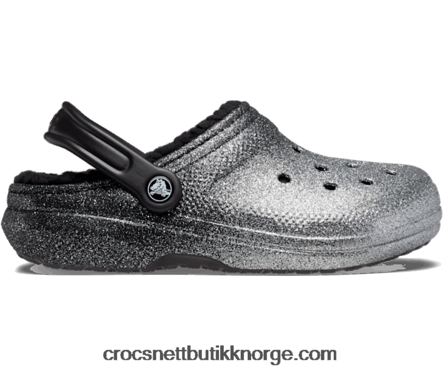 kvinner klassisk glitterfôret tresko Crocs svart/sølv 6802D4248