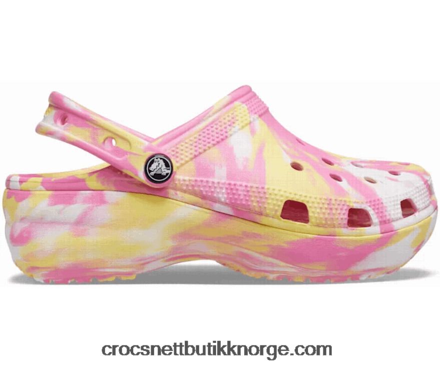 kvinner klassisk plattform marmorert tresko Crocs rosa lemonade/multi 6802D4278