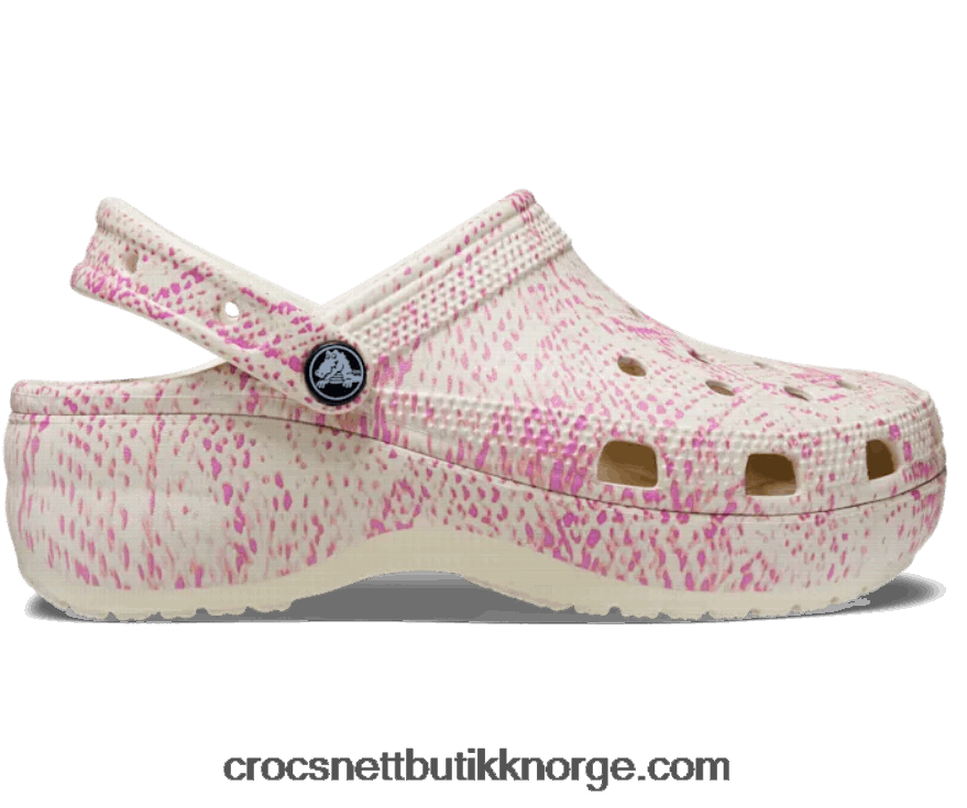 kvinner klassisk plattformslangetrykksko Crocs bein/multi 6802D4145