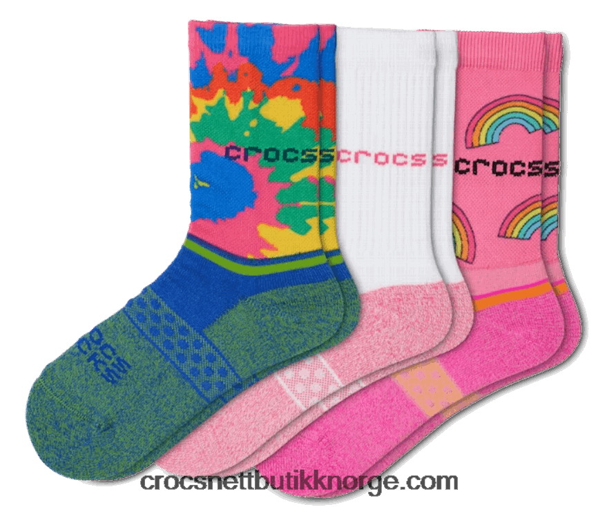 barn socks crew eviggrønne 3-pakninger Crocs elektrisk rosa slipsfarge 6802D41461