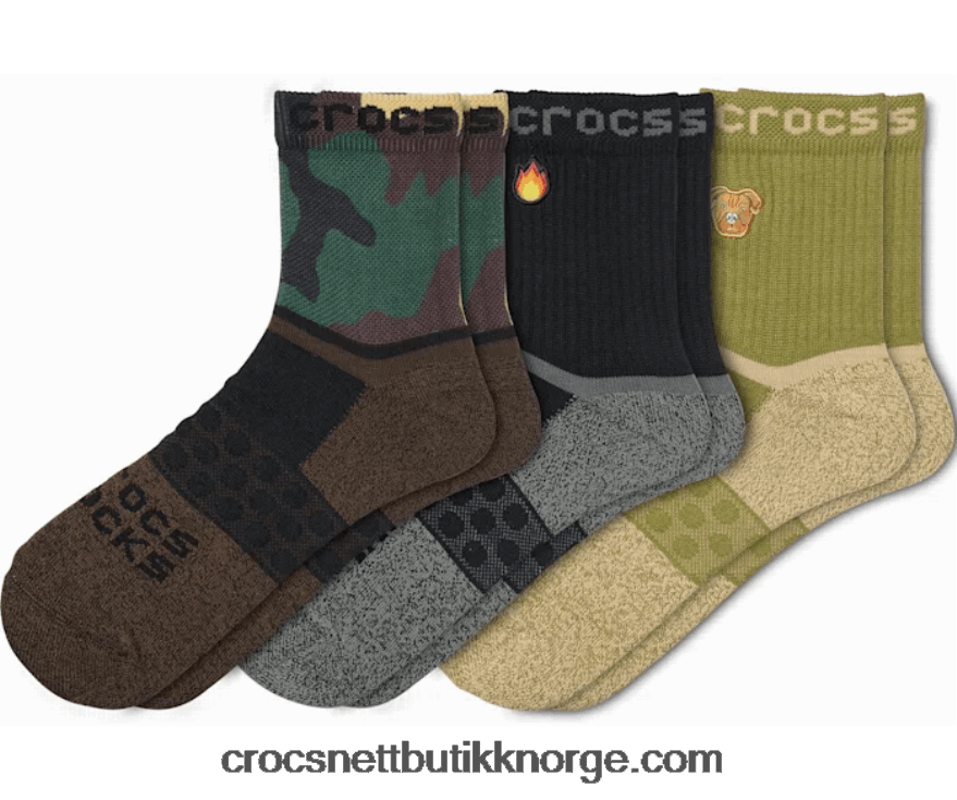 sokker voksen quarter grafisk 3-pakning Crocs svart/camo 6802D41233